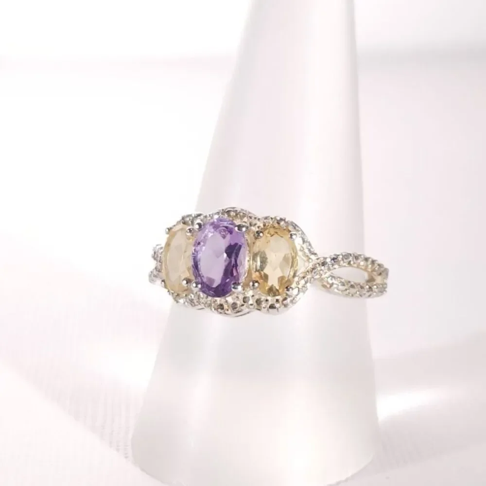 Amethyst and Citrine in Sterling Silver Size 9